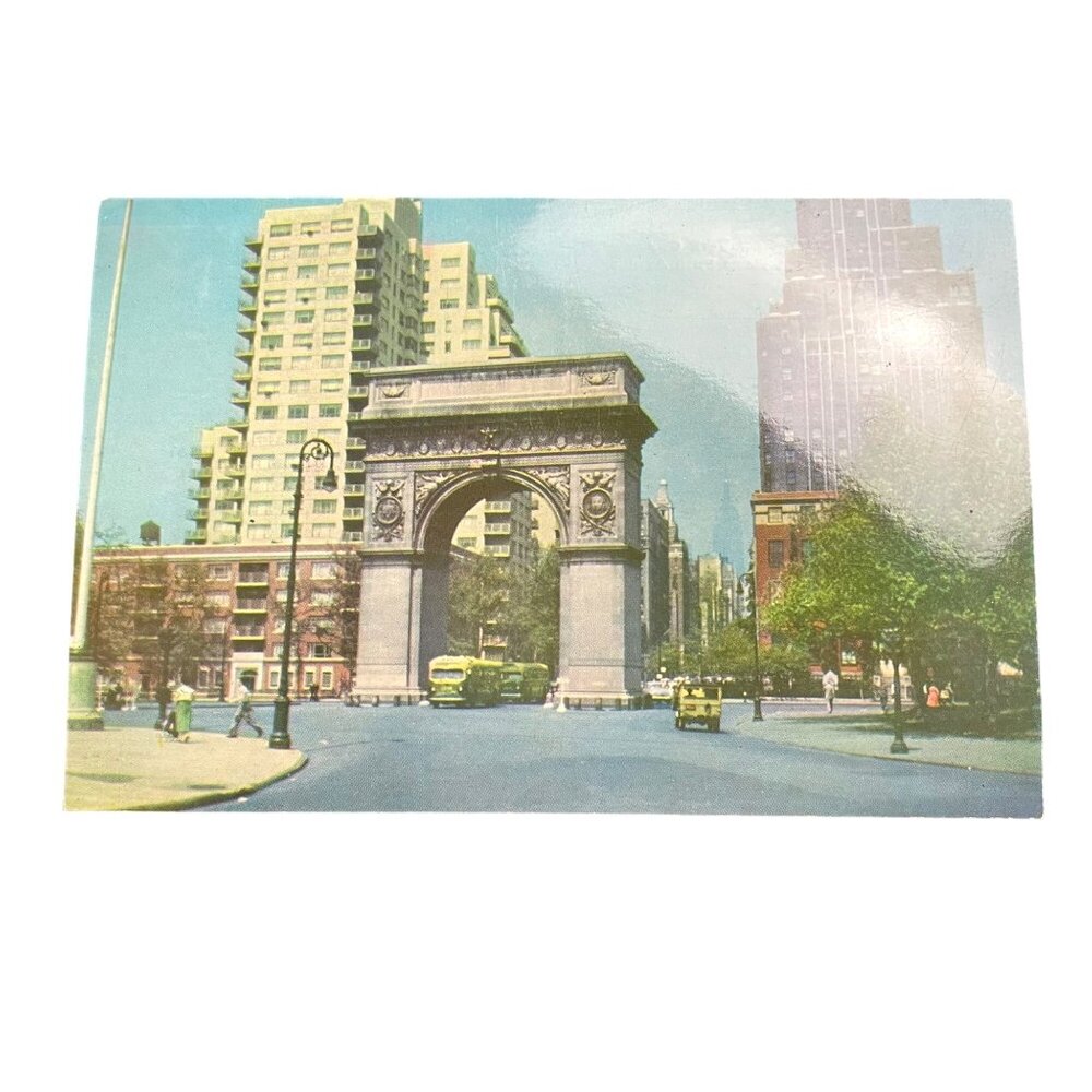 Vintage Washington Square NYC Postcard Lumitone Prolacprint Brown Bros Photo u